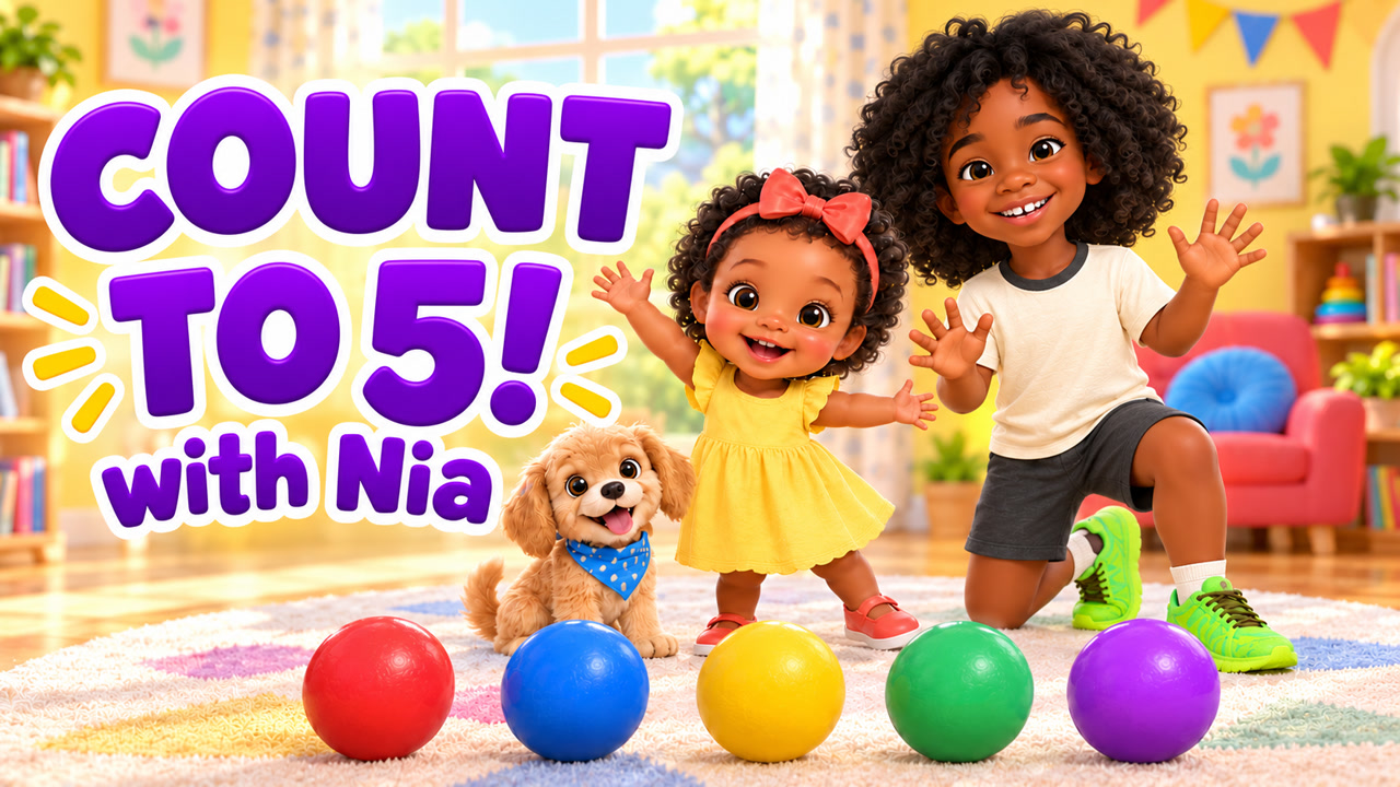 Count to 5 with Nia, Levi, Biscuit and five colorful balls